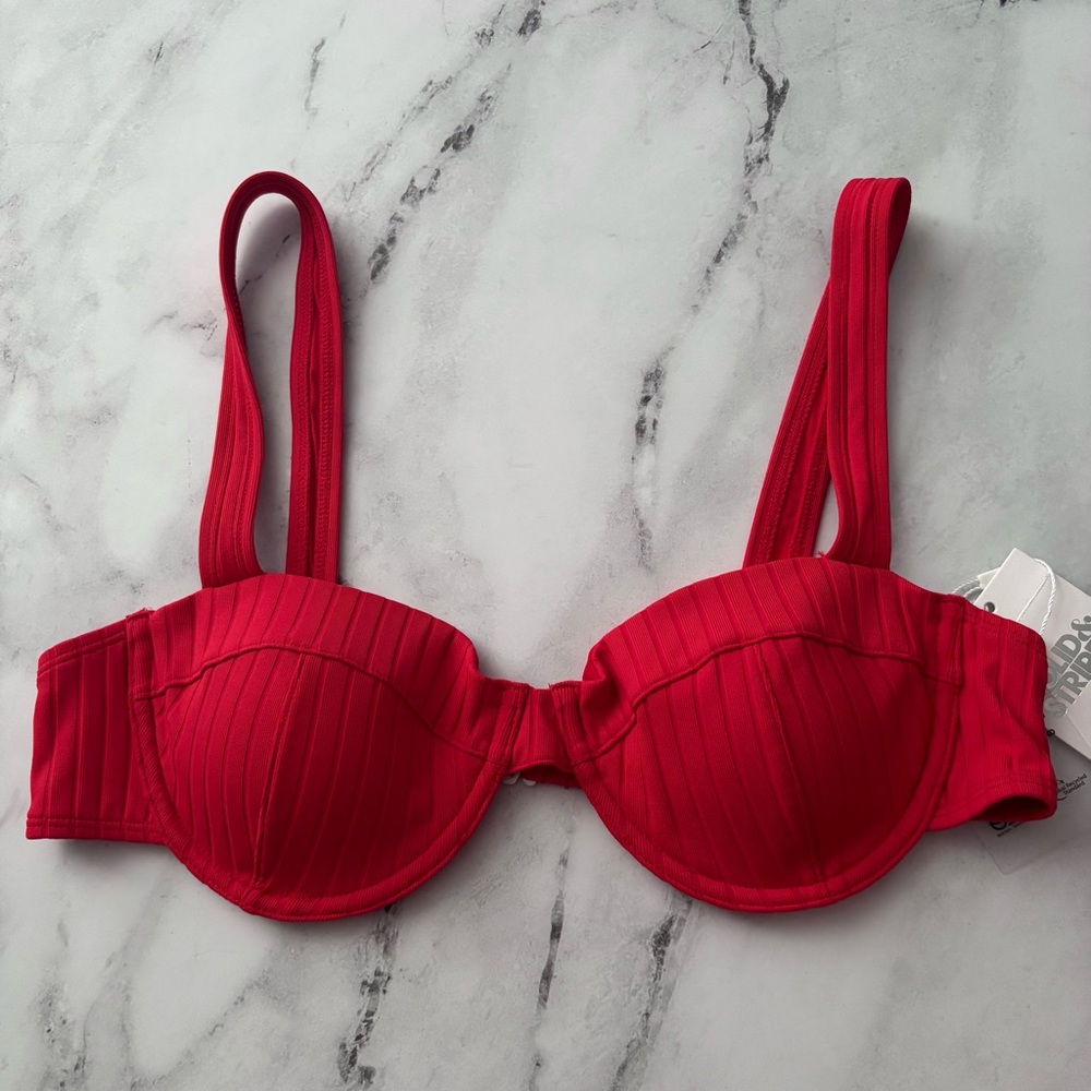 SOLID & STRIPED Red Ribbed Underwire Bikini Top